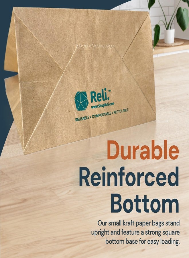Reli. أكياس ورقية صغيرة بمقابض، مقاس 5.25 × 3.25 × 8 بوصة | عبوة من 55 كيسًا | أكياس ورقية بنية اللون بمقابض ملتوية | مثالية للهدايا، والبيع بالتجزئة، والتسوق، والبضائع، والأعمال اليدوية - Image 5